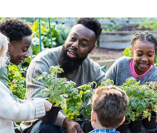Y volunteer gardening with youth